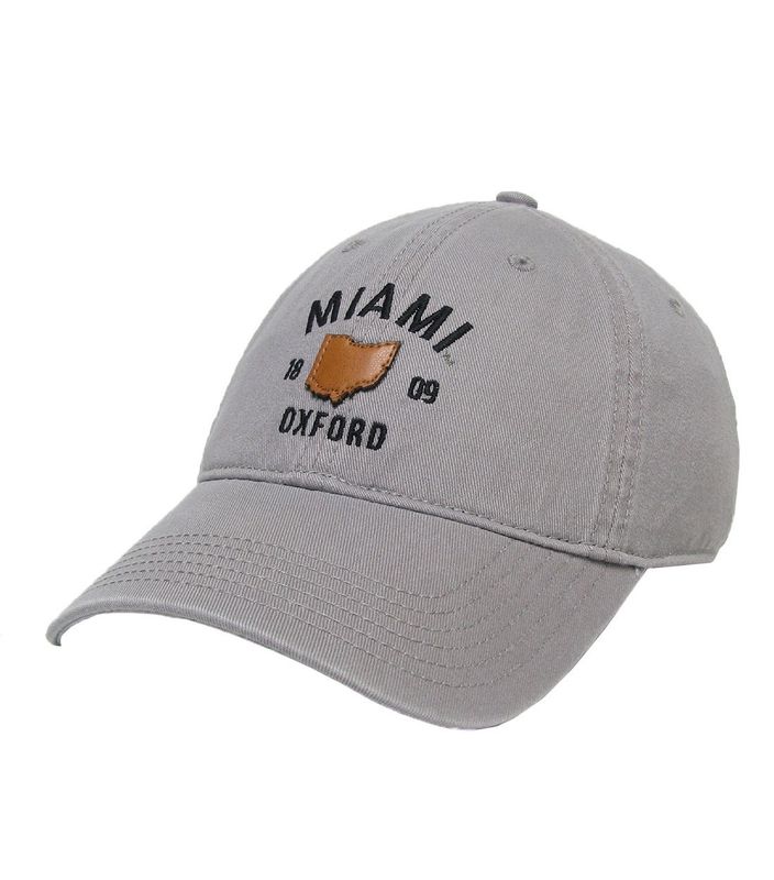 Gray Adjustable Hat With Leather Ohio Patch