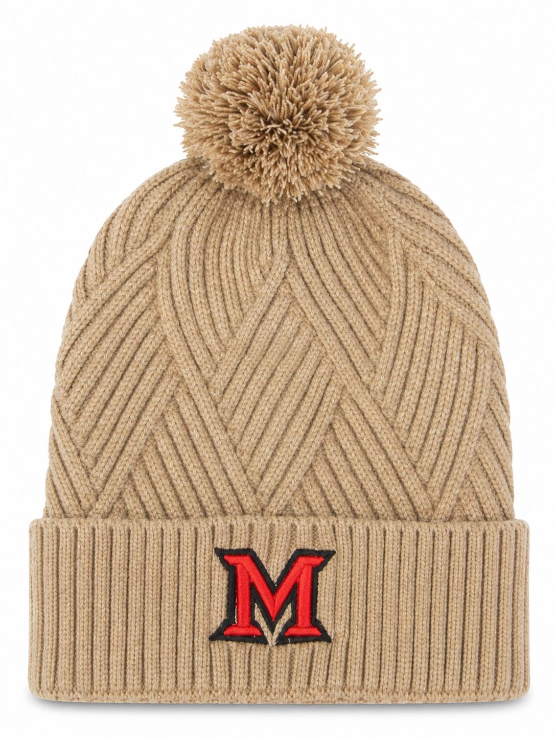 Legacy Miami University RedHawks Ridged Patterned Knit Beanie with Pom – Alabaster Heather