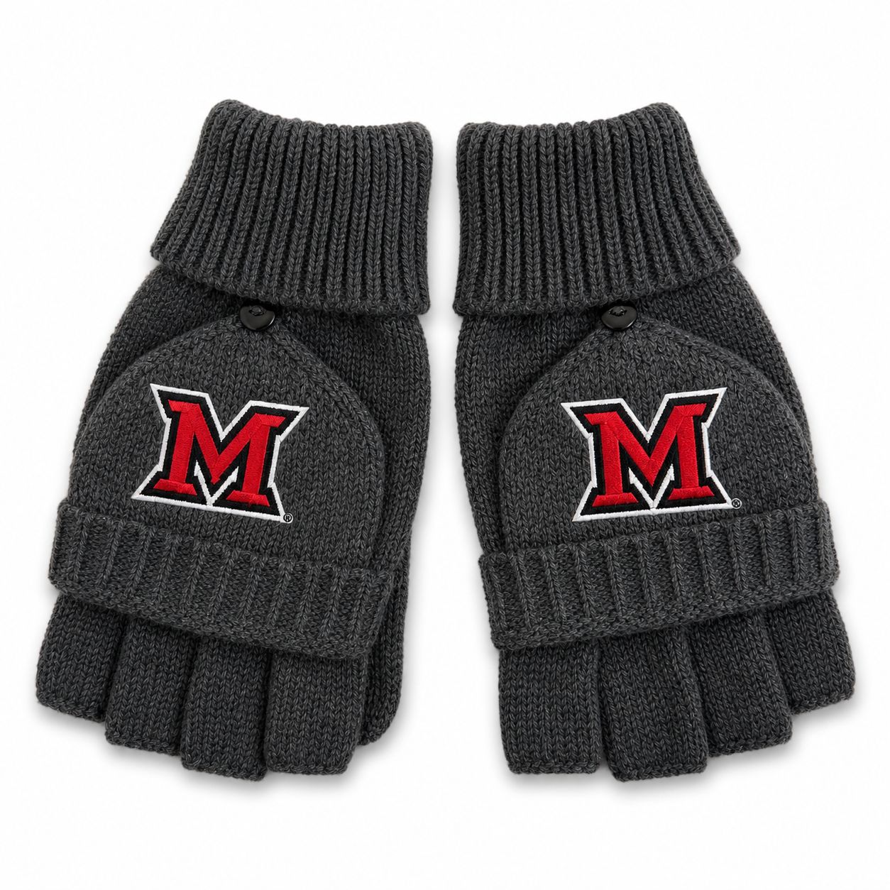 LogoFit Miami University RedHawks Fingerless Gloves with Mitten Flap – Charcoal