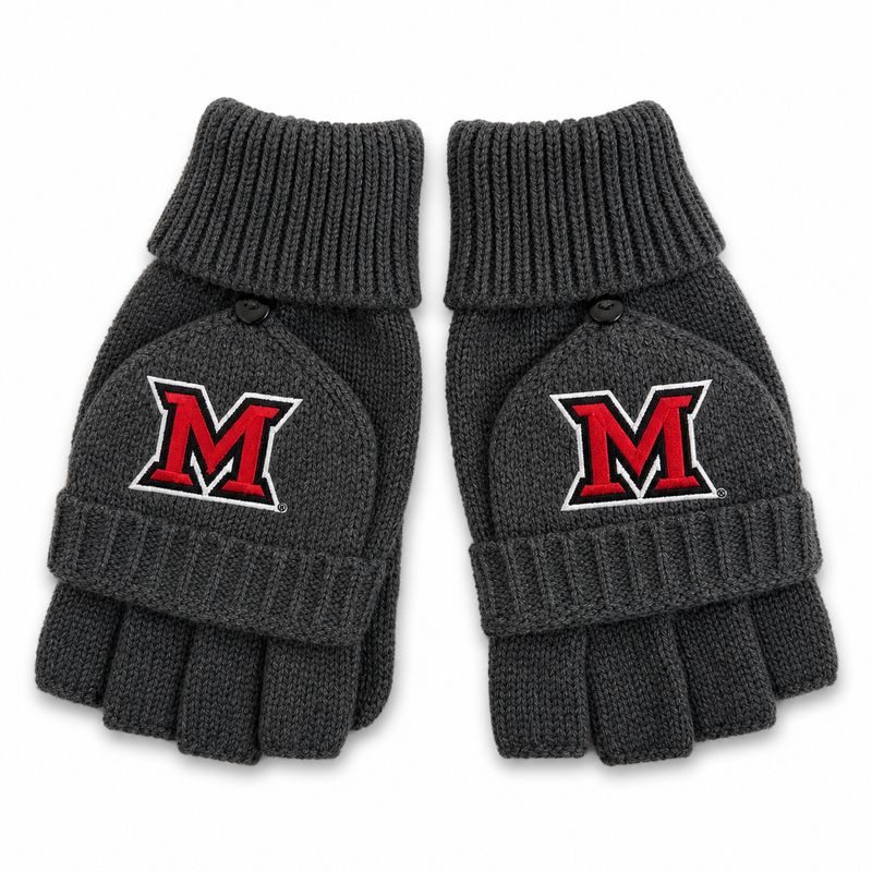 LogoFit Miami University RedHawks Fingerless Gloves with Mitten Flap – Charcoal