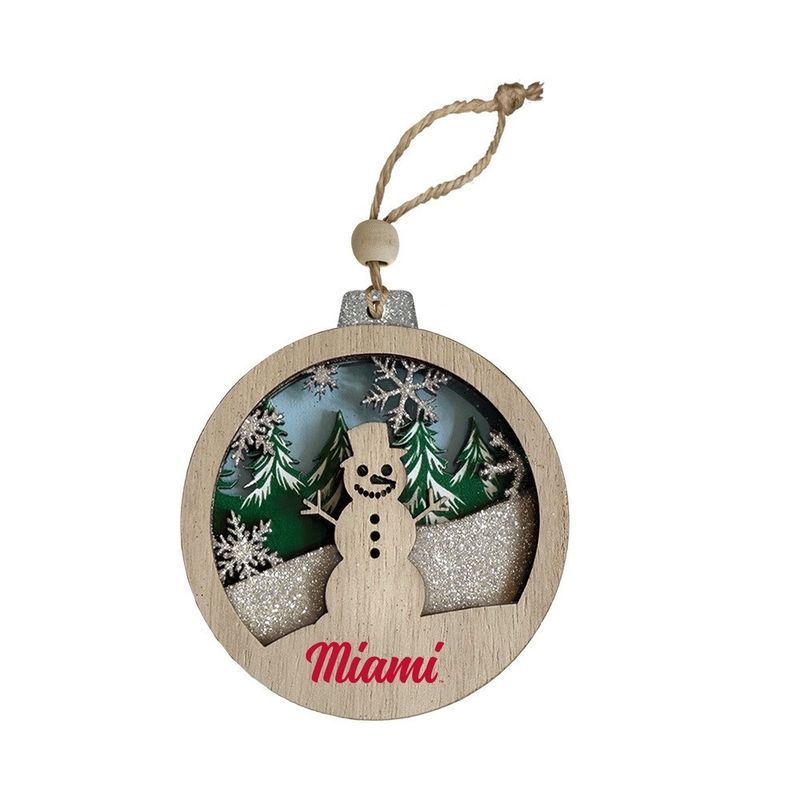Miami RedHawks Wooden Round Snowman Ornament