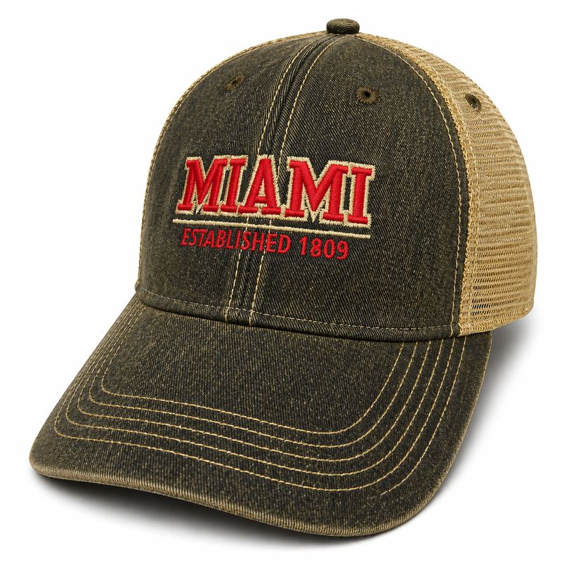 Miami University RedHawks Legacy Black EST. 1809 Old Favorite Trucker Hat – Adjustable Cap