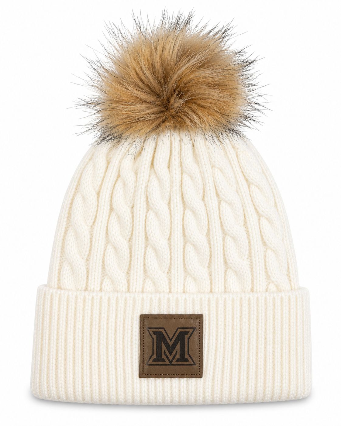 Ahead Miami University RedHawks Ladies Cable Knit Pom Hat – Winter White
