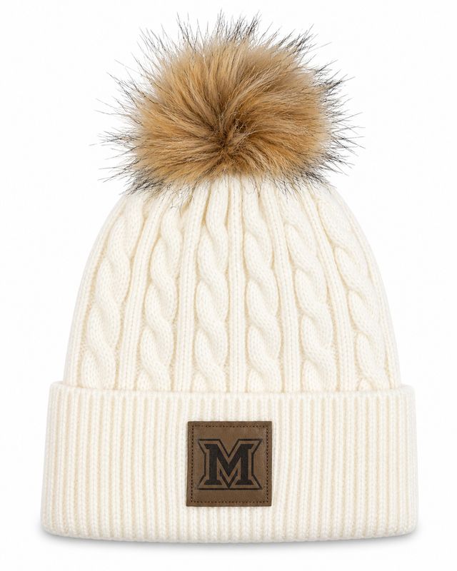 Ahead Miami University RedHawks Ladies Cable Knit Pom Hat – Winter White