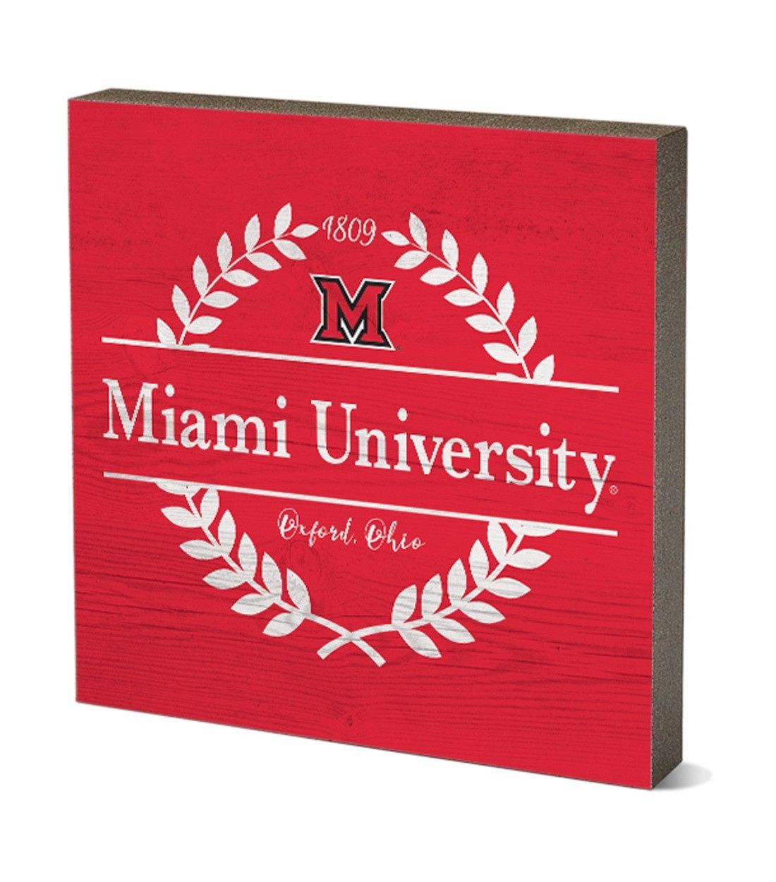 Miami University Laurel Leaves Block Decor