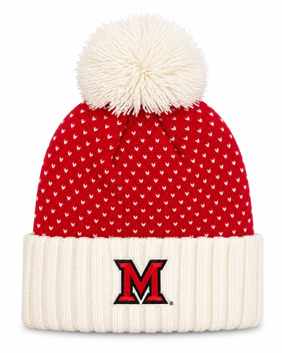 LogoFit Miami University RedHawks Polka Dot Pom Hat – White/Red