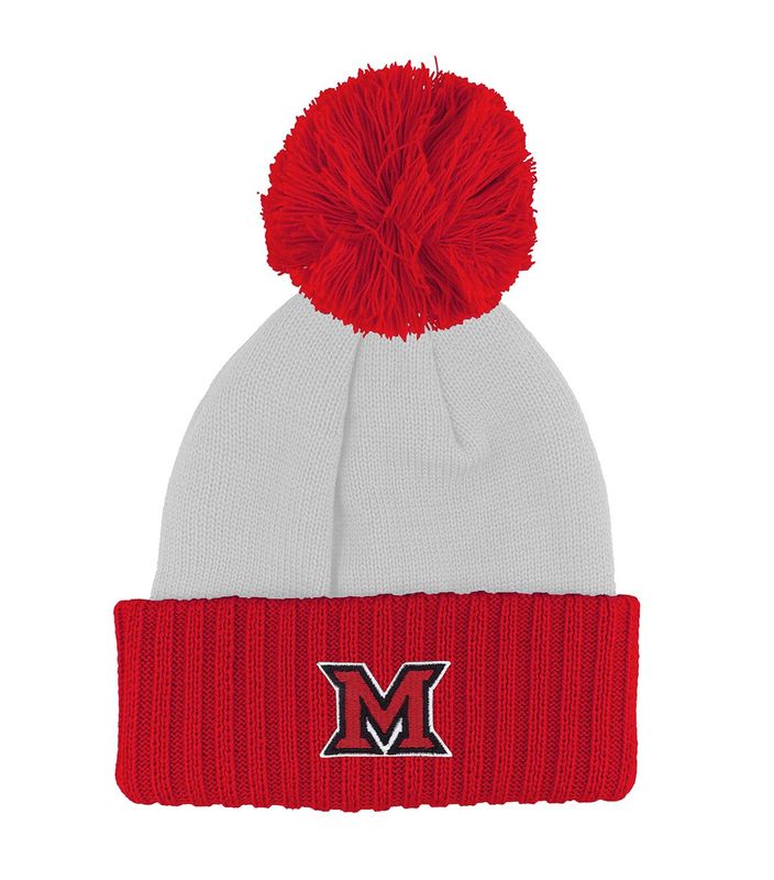 Miami University Logo Pom Hat with Red Cuff