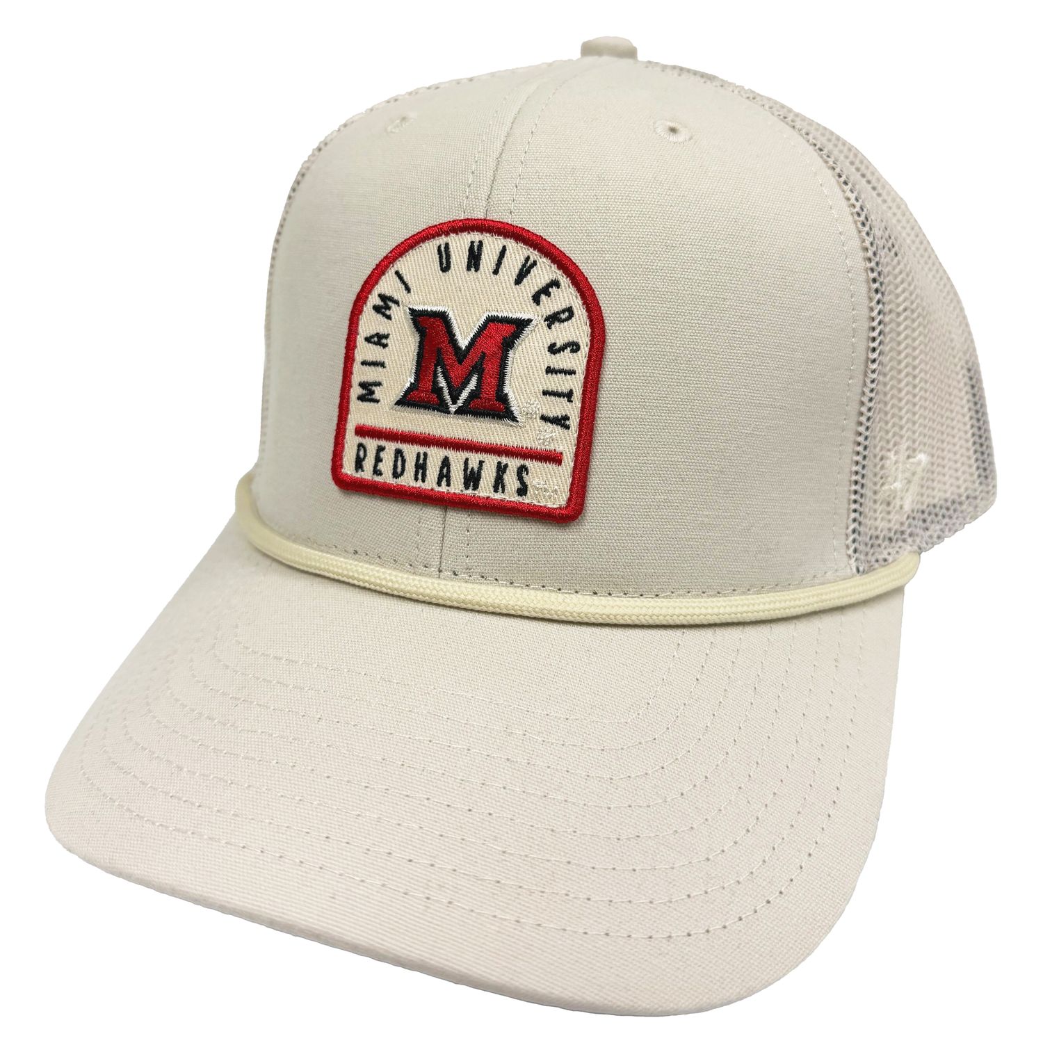 Miami University RedHawks ’47 Bone Arched Miami Patch Trucker Hat – Adjustable Snapback Cap