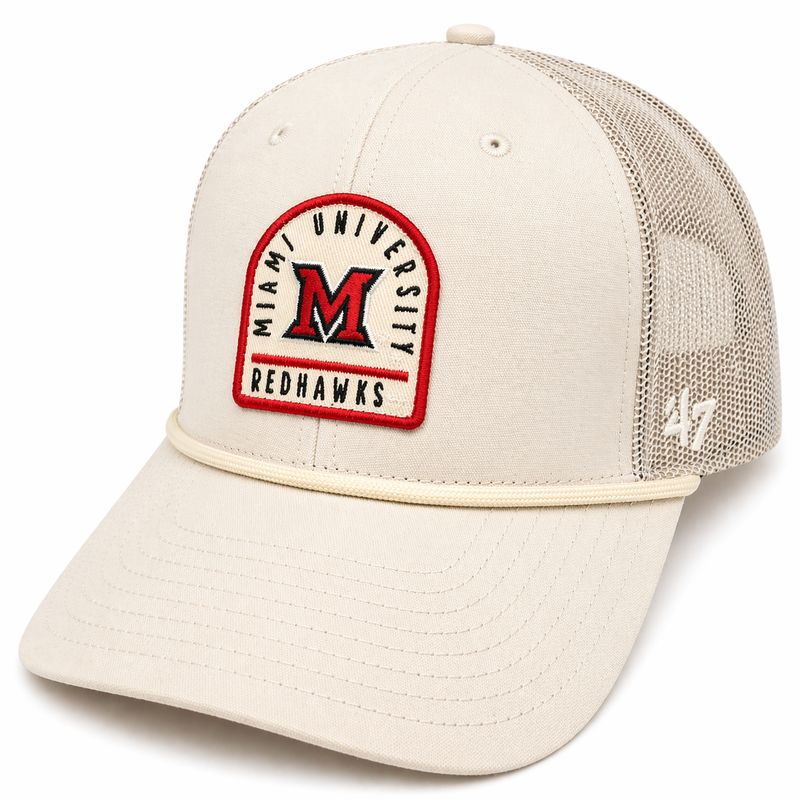 Miami University RedHawks ’47 Bone Arched Miami Patch Trucker Hat – Adjustable Snapback Cap