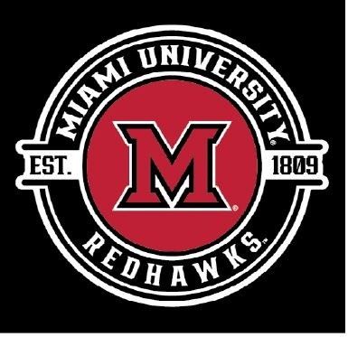 Standard Black and Red Circle with Miami University Redhawks Est. 1889 and Block "M"