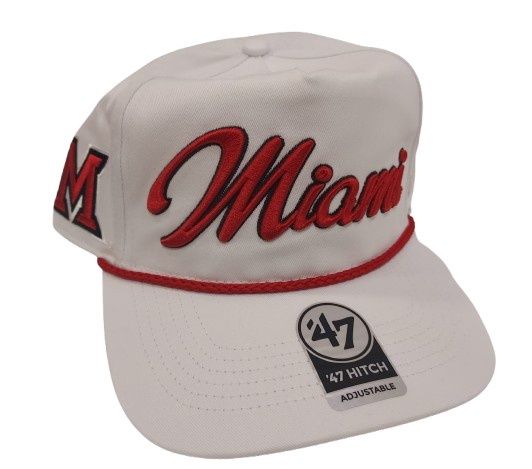White Overhand Hitch Miami in Script with Red Rope