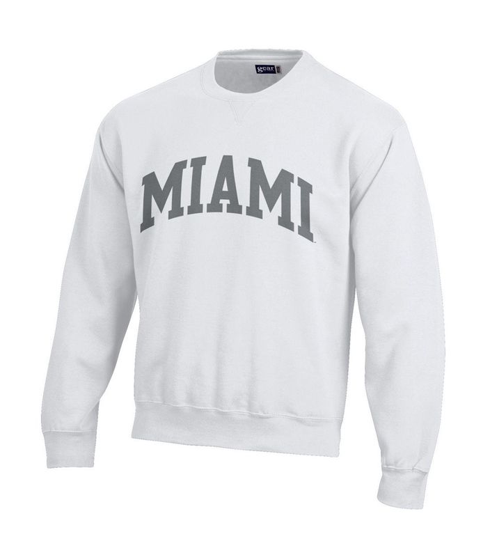 White Miami University Big Cotton Crew Neck Sweater