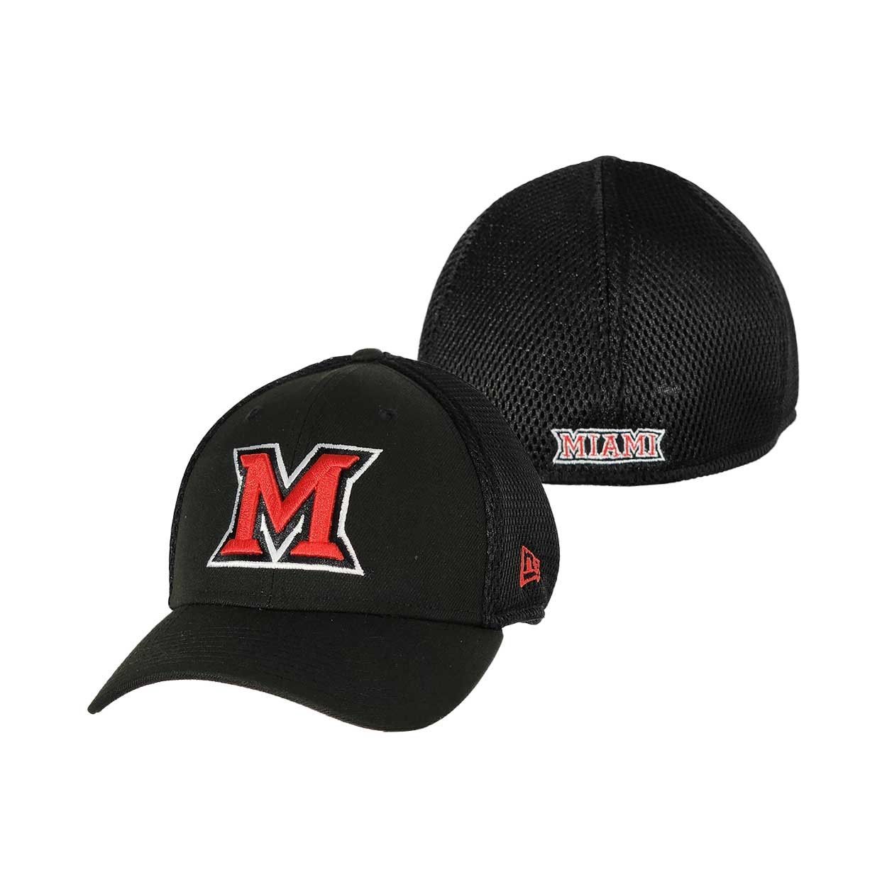 New Era Miami University RedHawks Black Mesh Fitted Hat, Size: M/L