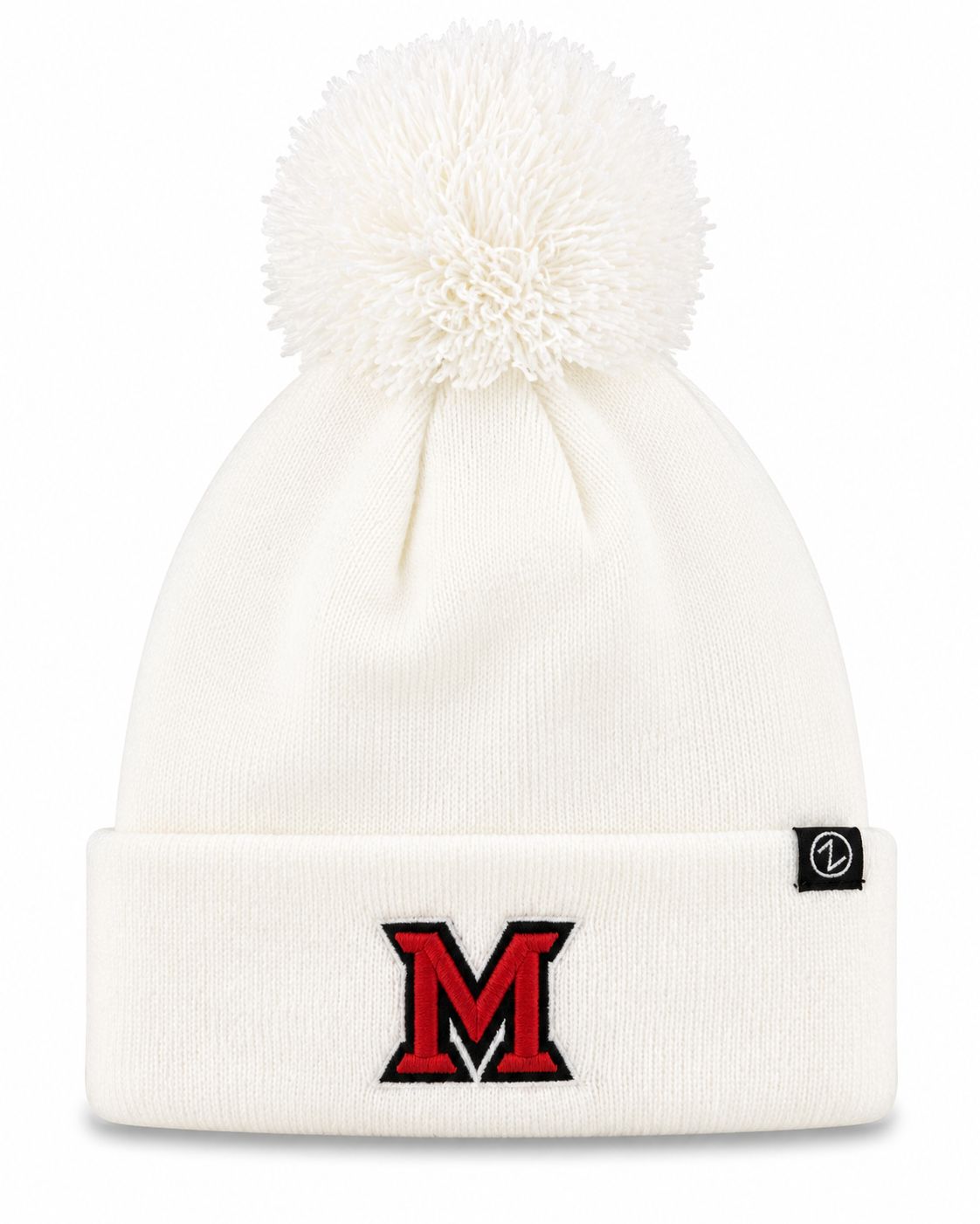 Zephyr Miami University RedHawks Block M Pom Beanie – White