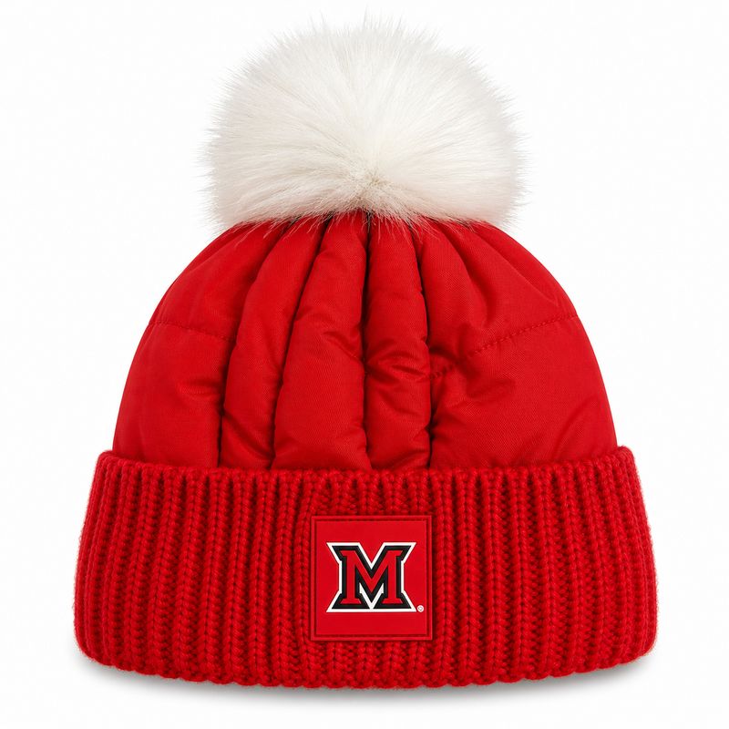 ZooZatz Miami University RedHawks Women’s Puffer Hat with Fur Pom