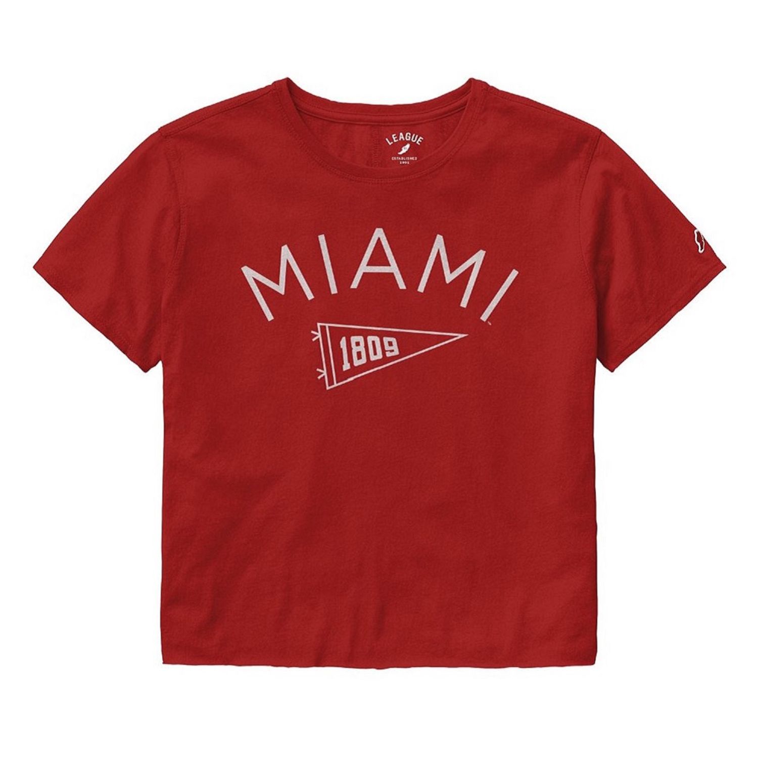 Women's Miami University Cropped Pennant Tee, Color: RED, Size: S