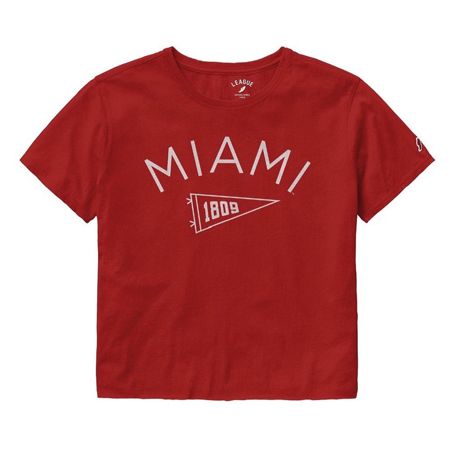 Women's Miami University Cropped Pennant Tee, Color: RED, Size: S