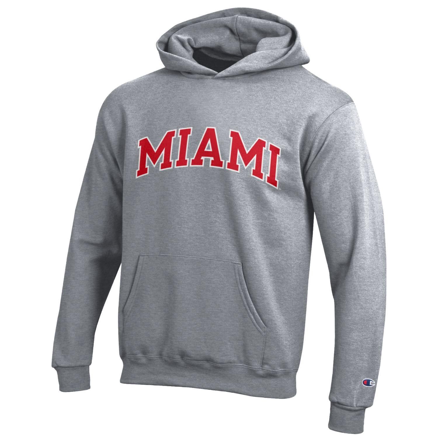 Miami University Youth Arched Logo Hoodie, Color: GRAY, Size: S