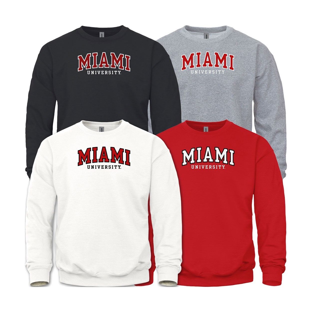 Miami University Tackle Twill Applique and Embroidered Crew, Color: BLACK, Size: 2XL