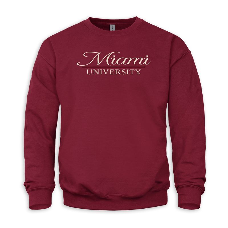 Garnet Embroidered Crew with Script Miami over University
