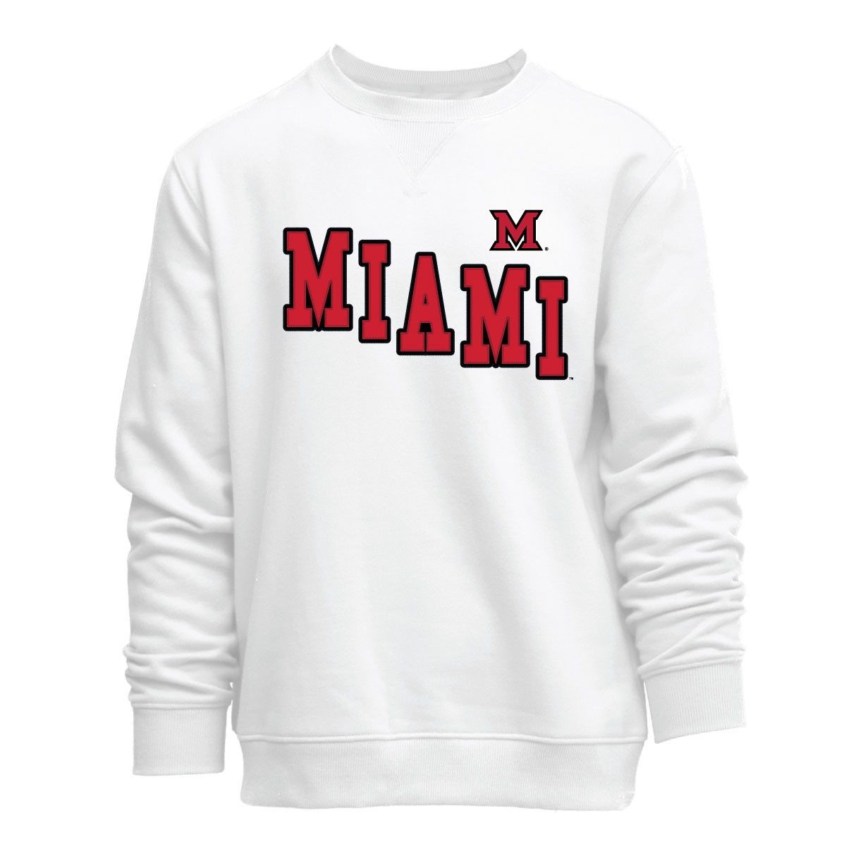 Embroidered Crew with Diagonal Miami Under Block "M", Size: 2XL