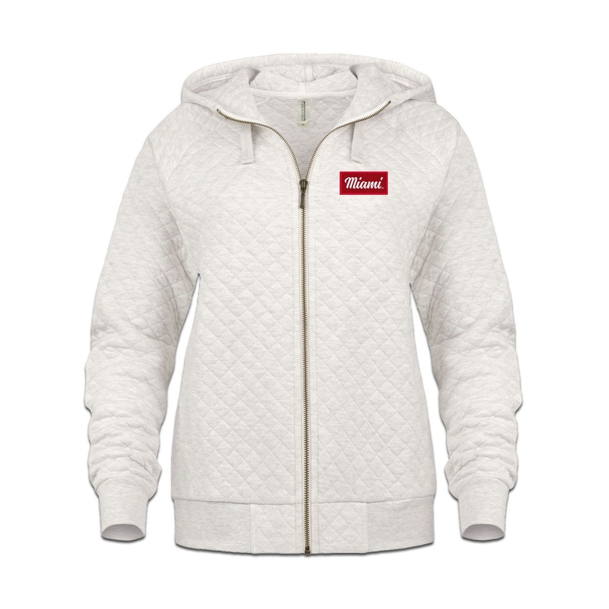 Miami RedHawks Womens Oatmeal Quilted Full Zip Hoodie, Size: 2XL