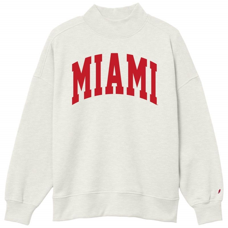 Women's Diana Mock Crew with Sewn Miami in Red, Color: Oatmeal, Size: S
