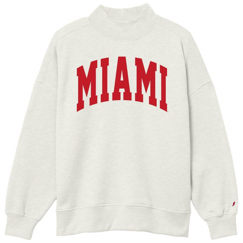 Women's Diana Mock Crew with Sewn Miami in Red, Color: Oatmeal, Size: S