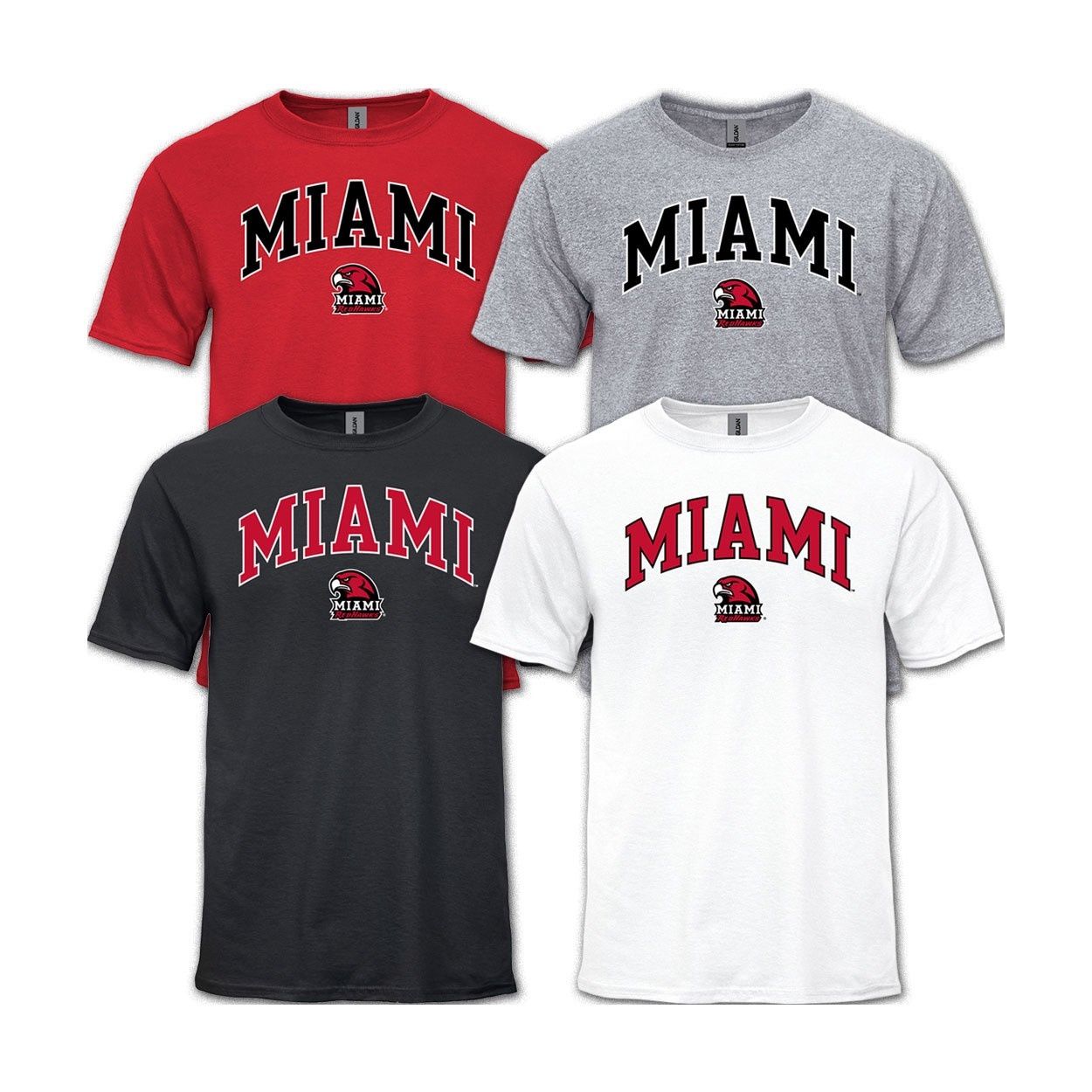 Miami University Short Sleeve Tees w/ RedHawk, Color: BLACK, Size: 2XL