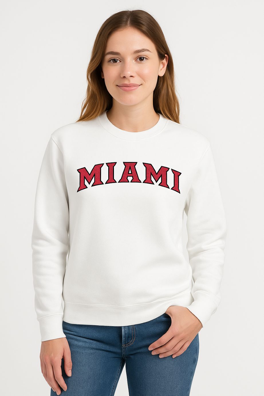 White crew with red glitter Miami, Size: 2XL