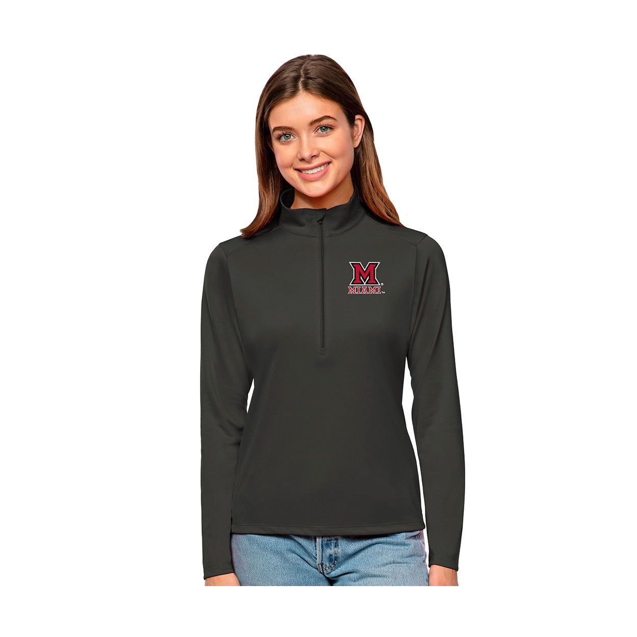 Antigua Miami Womens Dark Gray Tribute 1/2 Zip, Size: 2XL