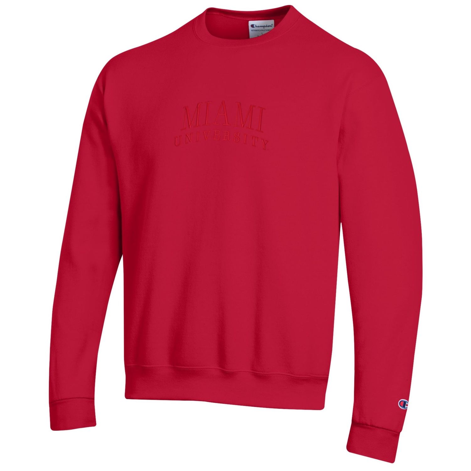 Red Crew with Tonal 3D Embroidered Miami University, Size: 2XL