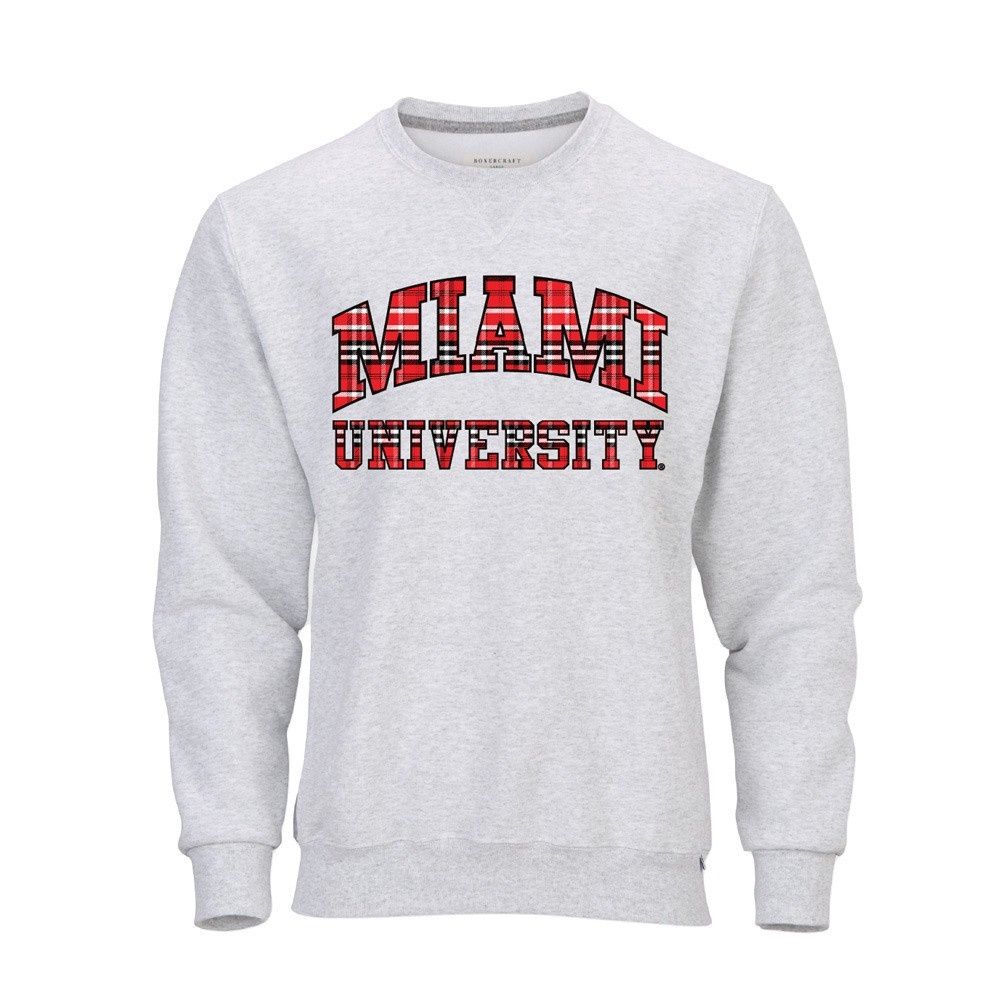 Miami RedHawks Boxercraft Plaid Letter Crew, Size: 2XL