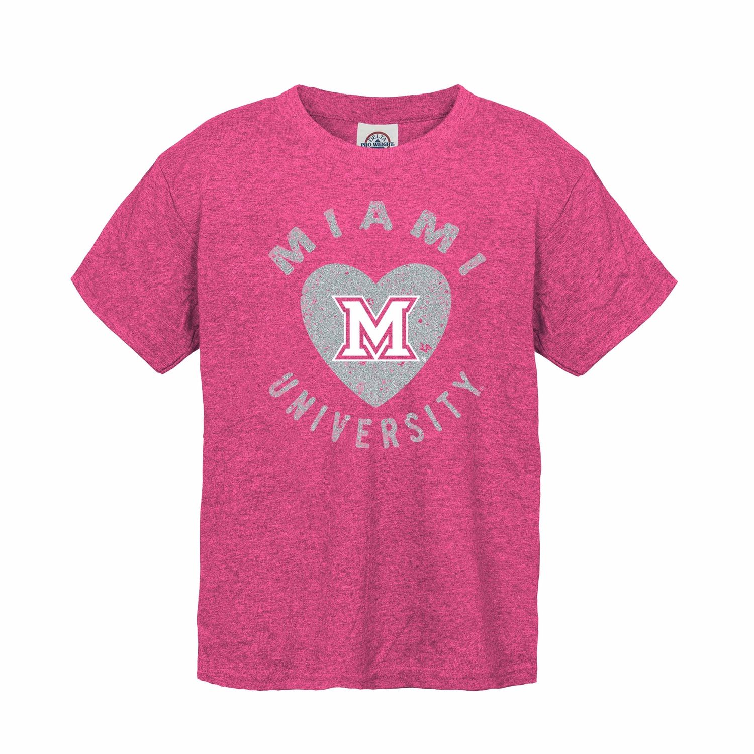 Miami RedHawks Youth Sparkle Heart T-shirt, Size: XS