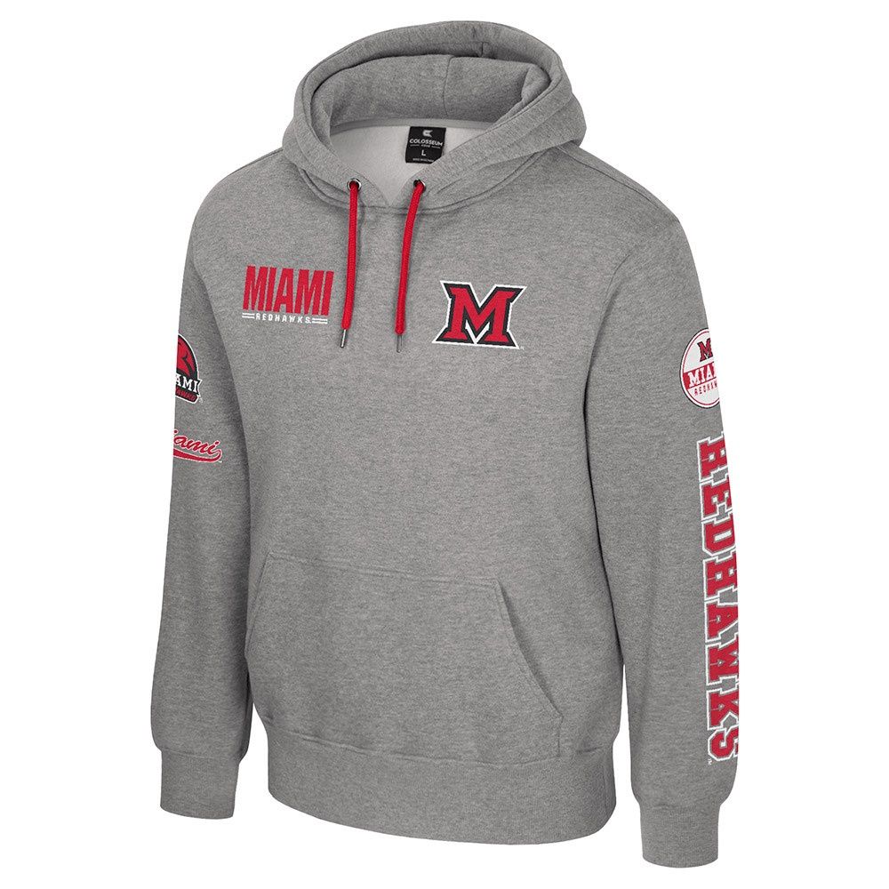Miami University GRAY Hooded Sweatshirt - 4 Hit Logo Design, Size: 2XL