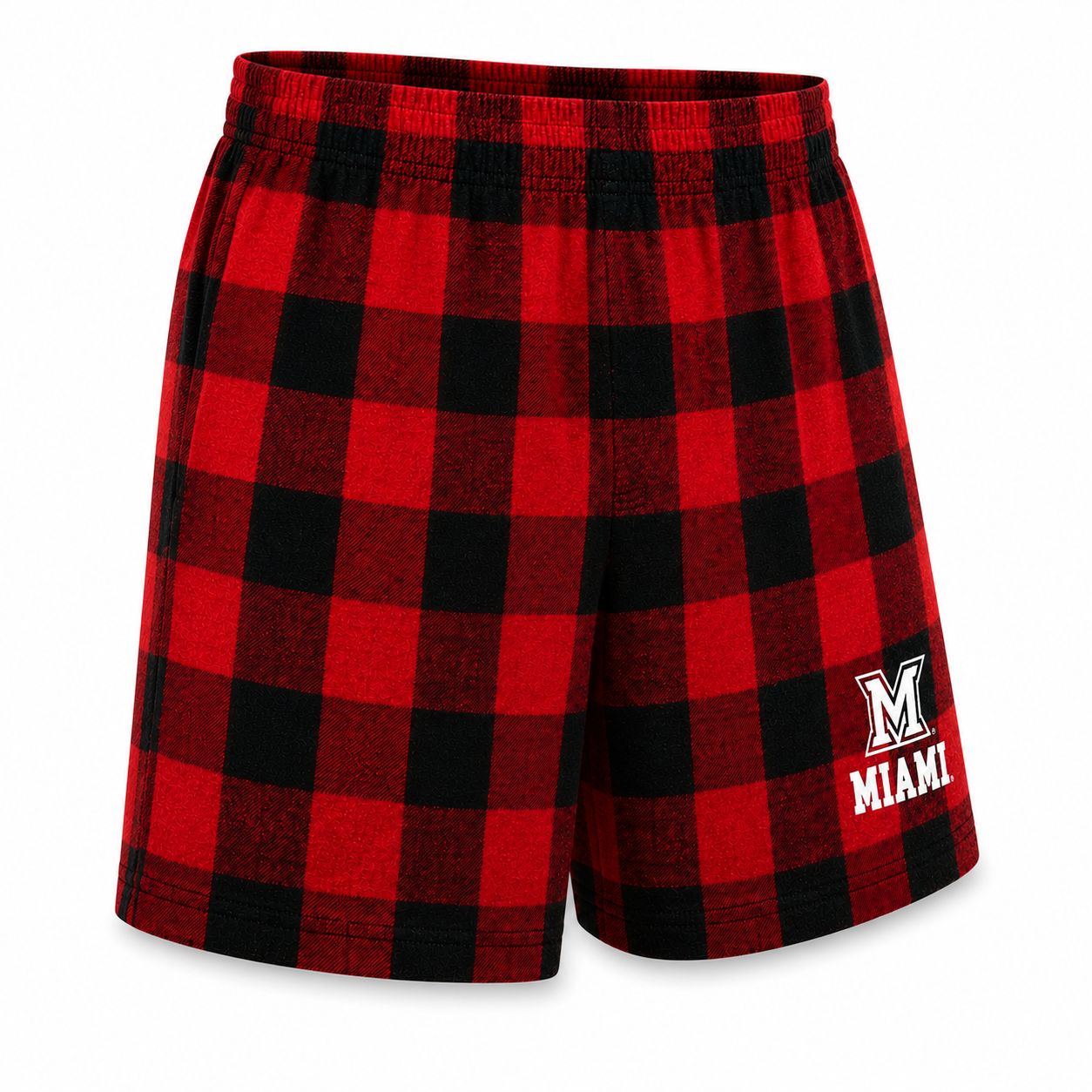 Boxercraft Miami University Red &amp; Black Buffalo Check Flannel Shorts, Size: XS