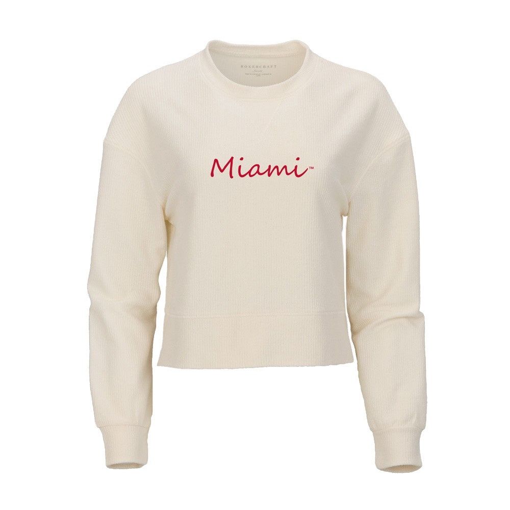 Miami RedHawks Women's Ribbed Knit Corded Boxy Crew, Size: XS