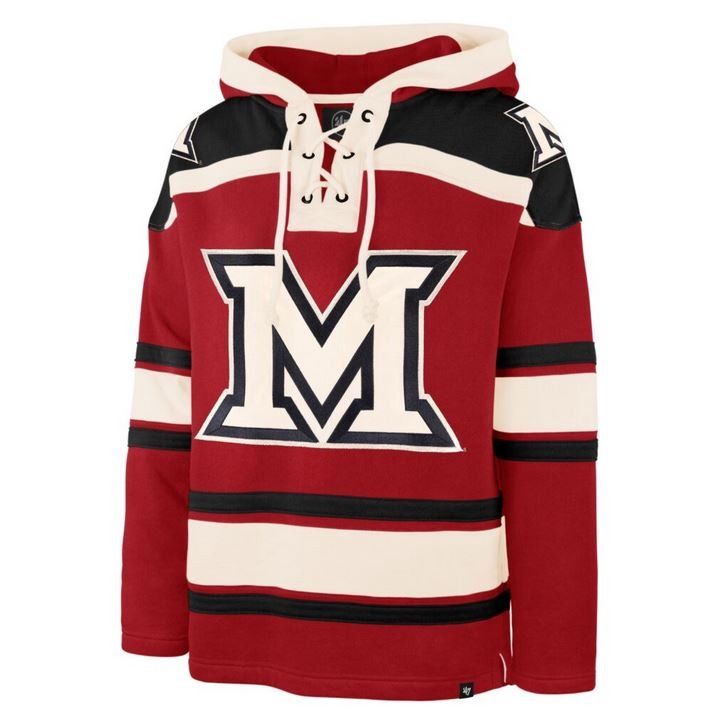 Miami University Red &amp; Cream Hockey-Style Hoodie, Size: S