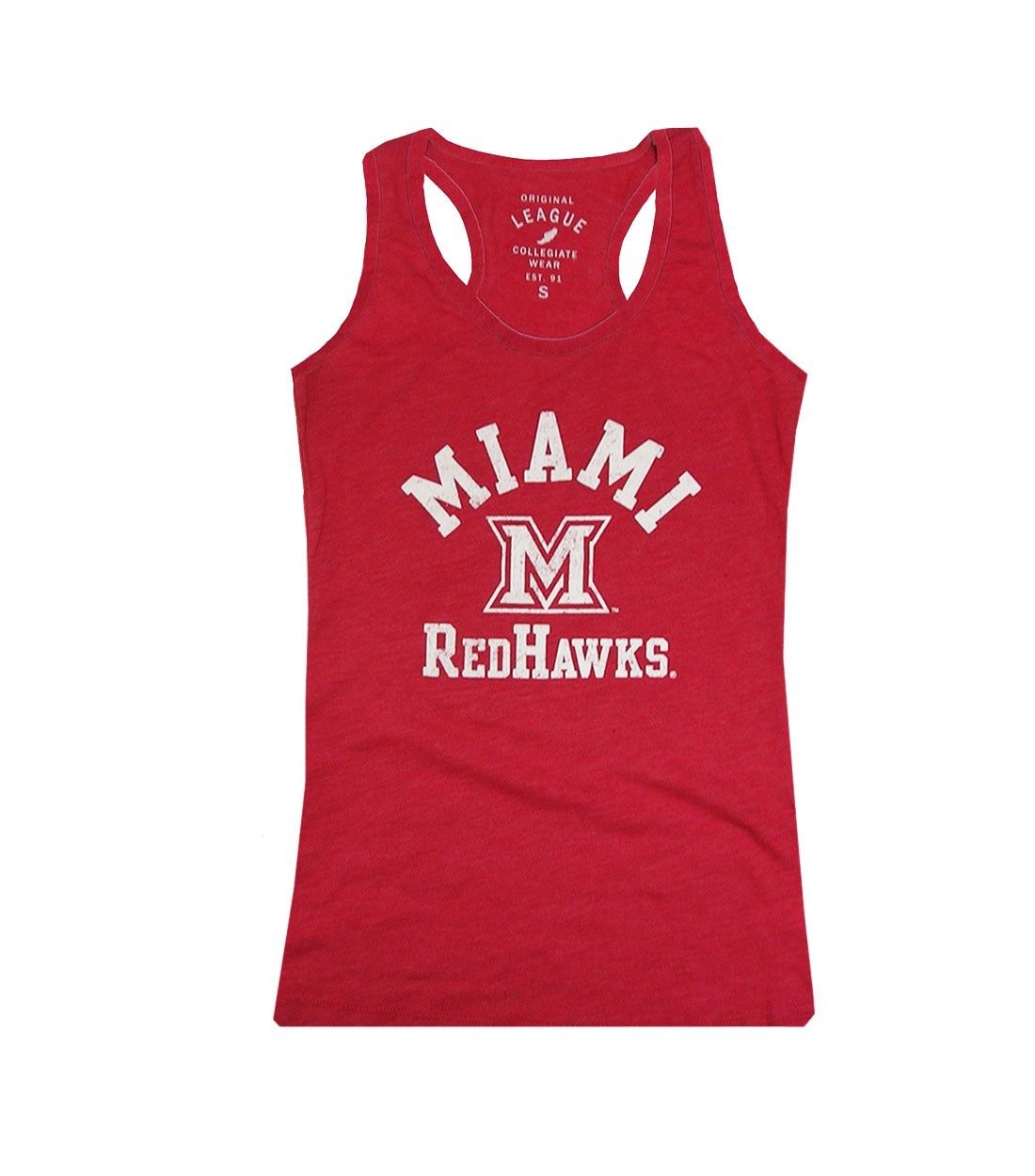 League Miami Redhawks Vintage Red Racerback Tank, Size: S