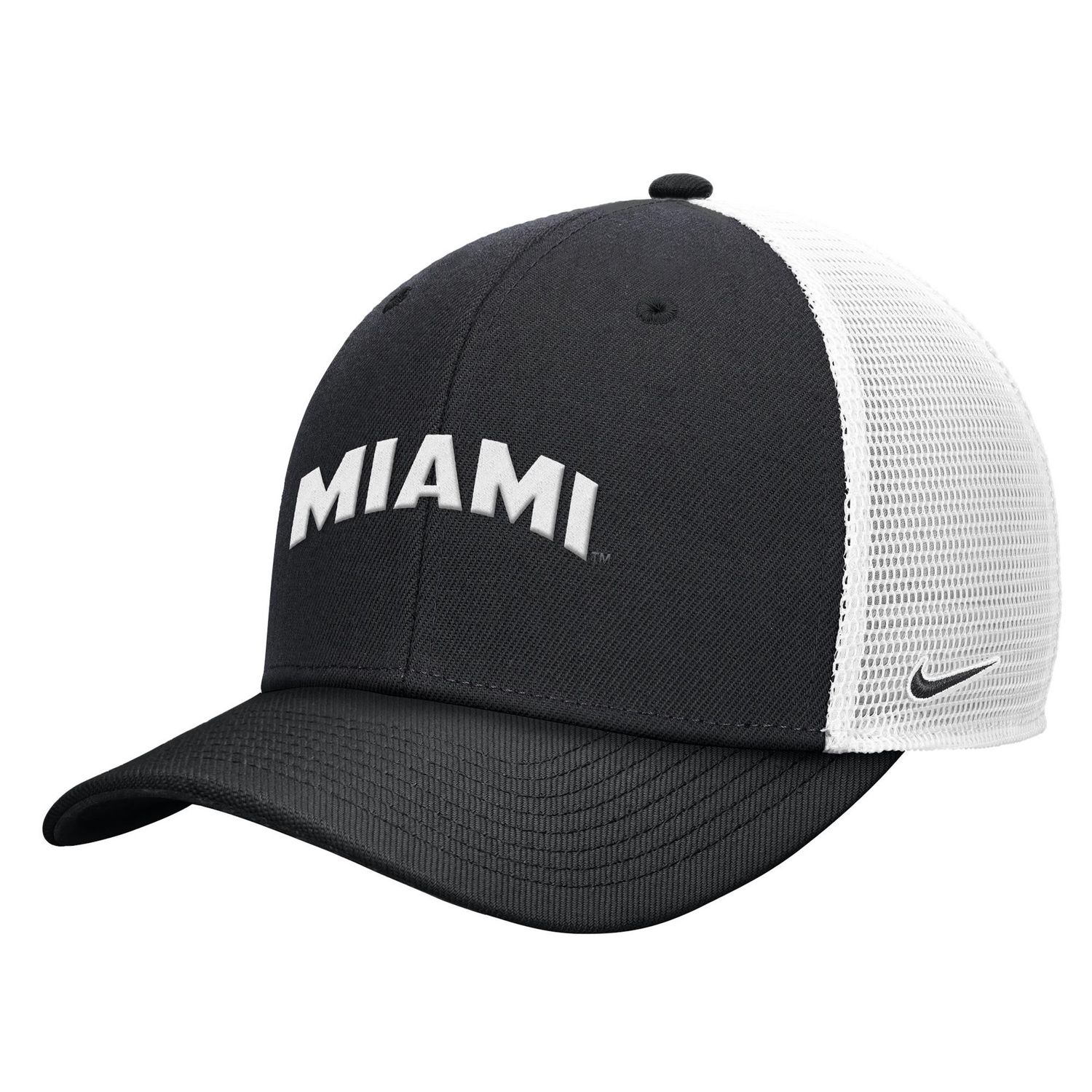 Miami University RedHawks Nike Rise Trucker Hat – Black &amp; White Arched Miami Adjustable Cap, Size: M/L