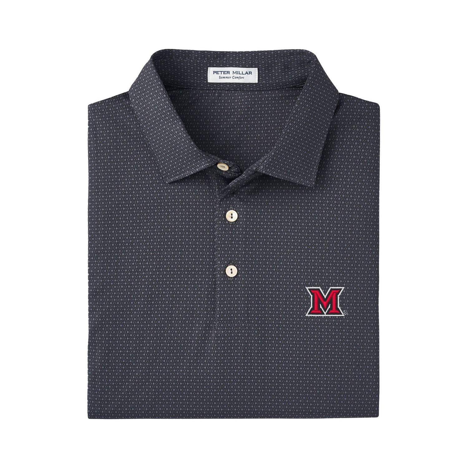 Miami RedHawks Peter Millar Tesseract Polo, Color: BLACK, Size: S