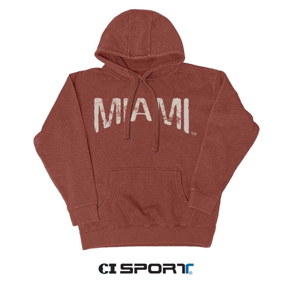 Miami University Rust Hooded Sweatshirt - Ivory Distressed "Miami", Size: 2XL