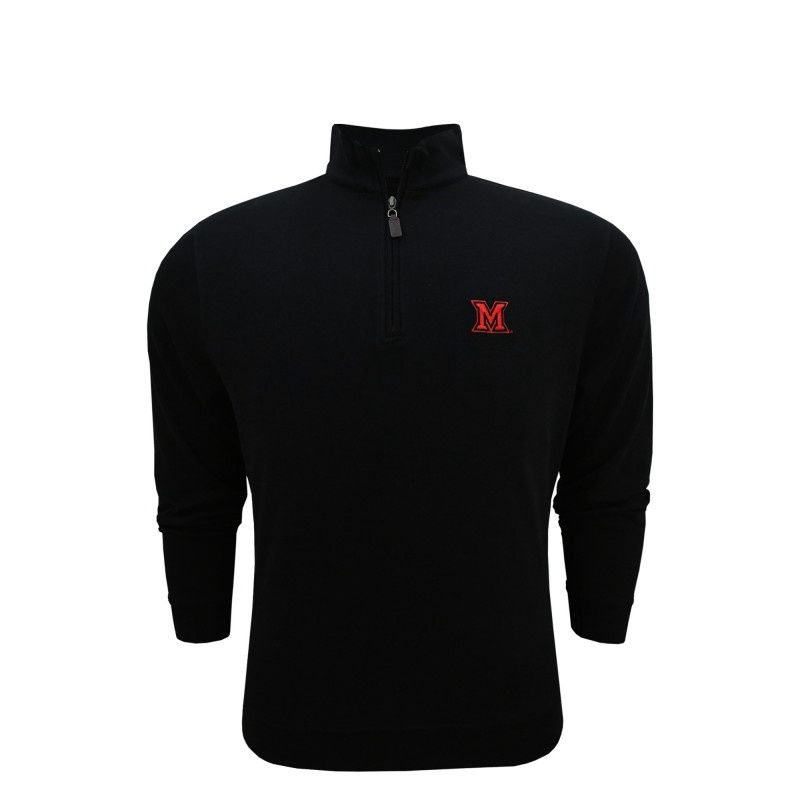 Horn Legend Miami University Black Luxury Quarter Zip Pullover, Size: 2XL