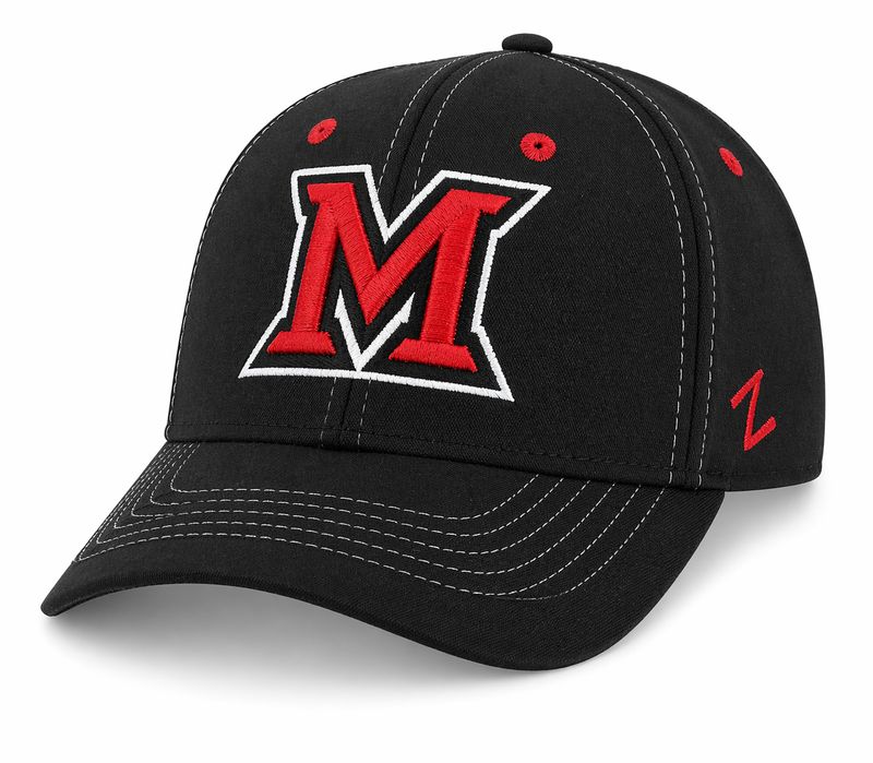 Zephyr Miami University RedHawks Black Block M Stretch Fitted Hat