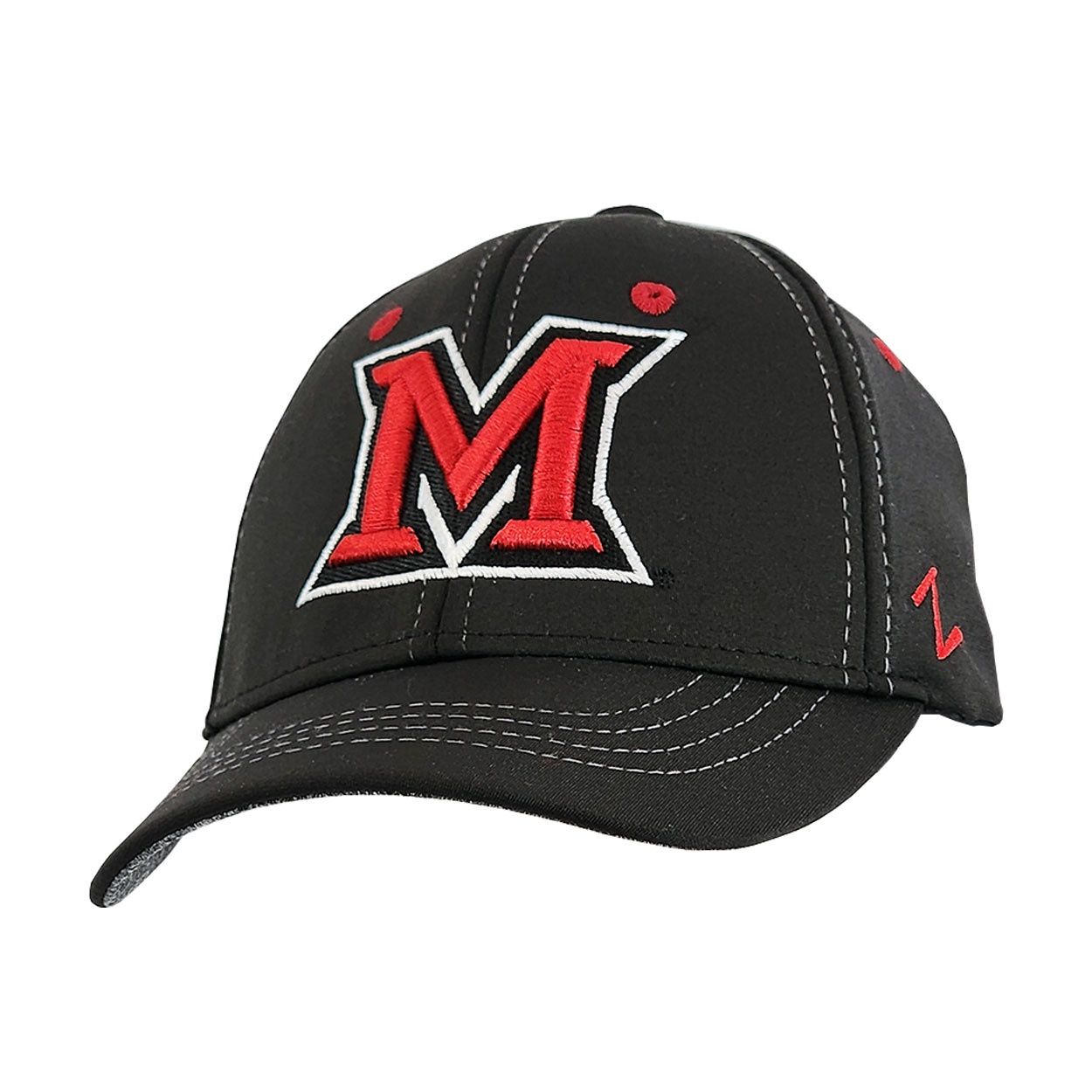 Zephyr Miami University RedHawks Black Block M Stretch Fitted Hat, Size: XS