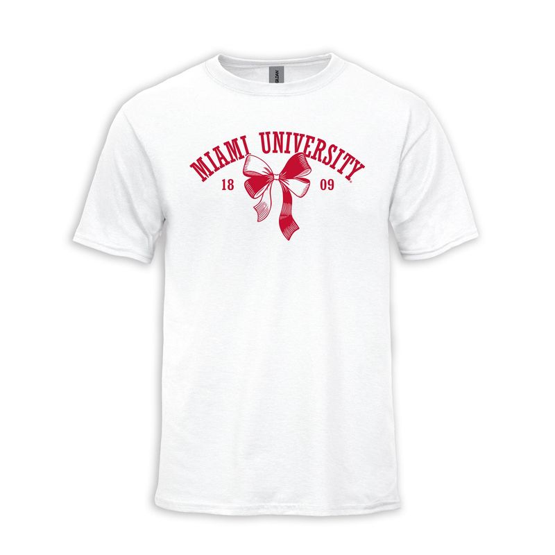 Women's White Short Sleeve Tee with Red Bow Graphic