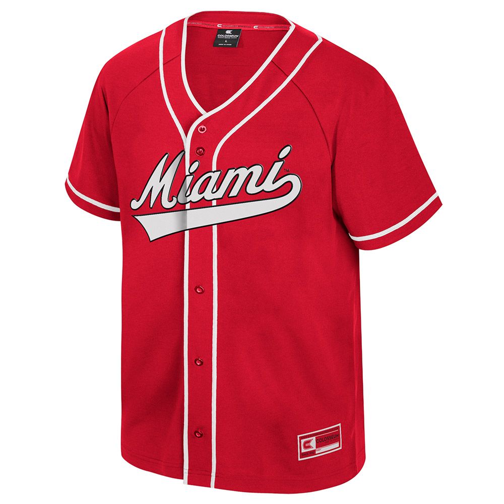 Colosseum Miami University RedHawks Red Script Baseball Jersey, Size: S