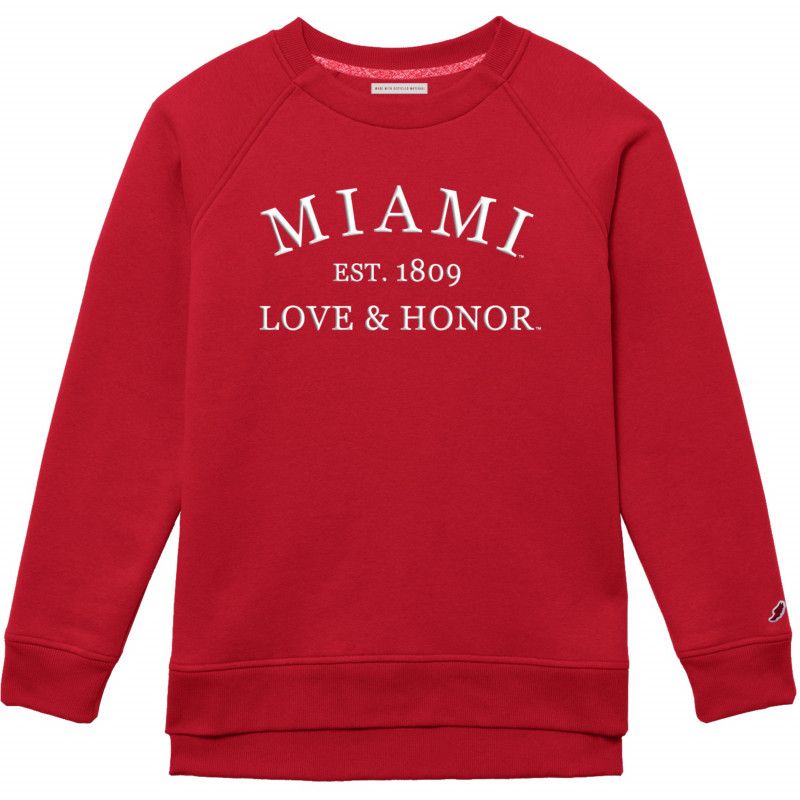 Women's Red Crew with Love &amp; Honor embroidery, Size: S
