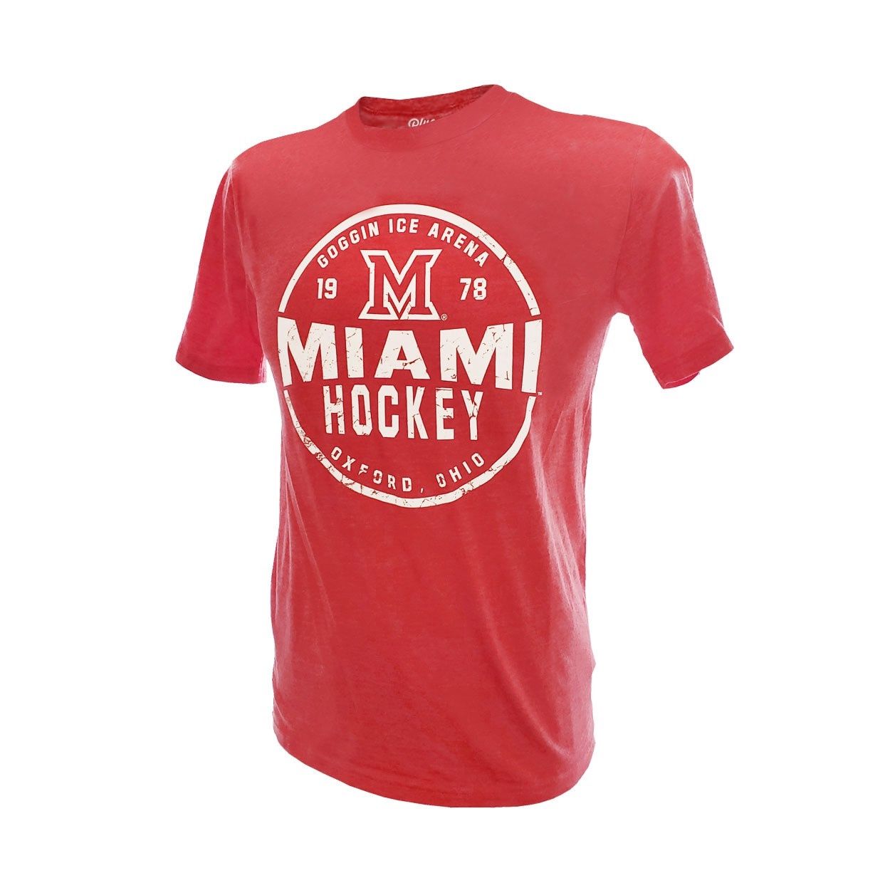 Miami Hockey Goggin Ice Arena Short Sleeve Tee in Red, Size: S
