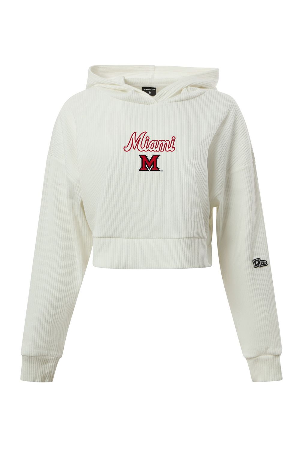 Women's White Cropped Hoodie with Script Miami over Block "M", Size: XS
